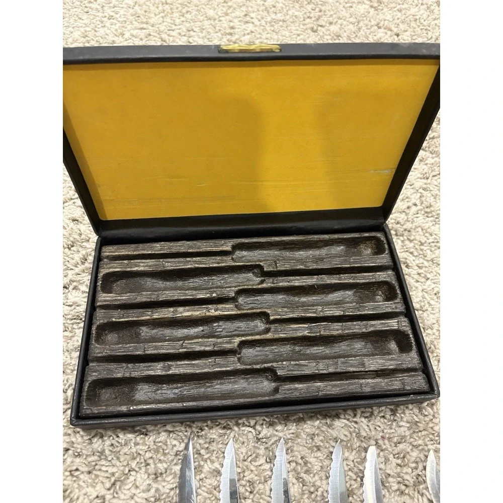 Vintage West Bend Steak Knives Set of 6 Hand Crafted USA Serrated Blades Boxed